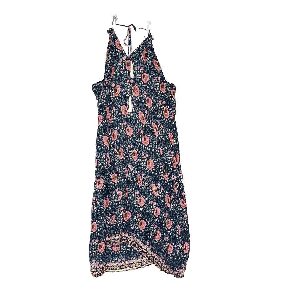 NATALIE MARTIN Gathered Sleeveless Dress with Tassels Small Teal Pink High Low